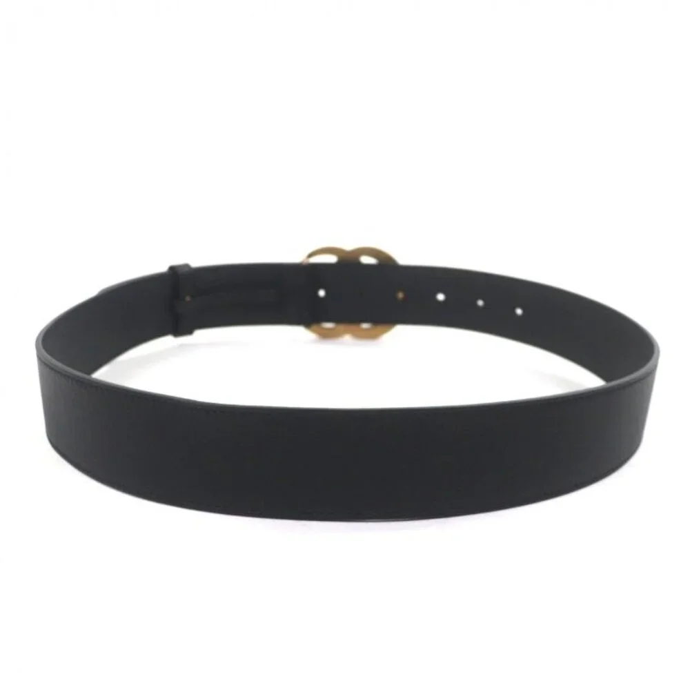 Gucci Double Wide Belt Leather GG Marmont Buckle Black Gold - Picture 4 of 10